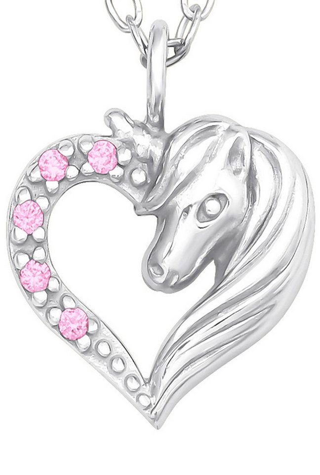 Limana Kette mit Anhänger echt 925 Sterling Silber Herz Einhorn Pferd rosa Halskette Kinderkette (inkl. Geschenkdose), Geschenk für Kinder Mädchen Kinderschmuck von Limana