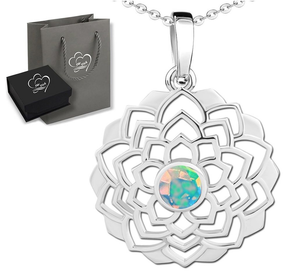 Limana Kette mit Anhänger Silberkette echter Opal 925 Sterling Silber Edelstein Blume (inkl. Herz Geschenkdose und Tüte), Schmuck für jeden Tag Geschenkidee von Limana