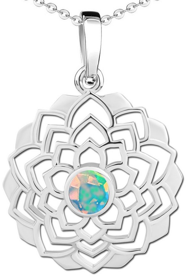 Limana Kette mit Anhänger echter Opal Edelstein 925 Silber Blume Damen Halskette (inkl. Herz Geschenkdose und Tasche), Schmuck Idee Geschenk für Frauen Freundin Mutter Oma Tante von Limana