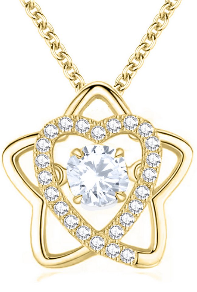 Limana Kette mit Anhänger Stern Herzkette 925 Silber gold Frauen Damen Herz vergoldete Goldkette (inkl. Tasche u. Dose Weihnachtsgeschenk Geschenk Weihnachten Freundin), Liebesgeschenk Liebe für Sie Ehefrau Freundin Mutter Oma von Limana