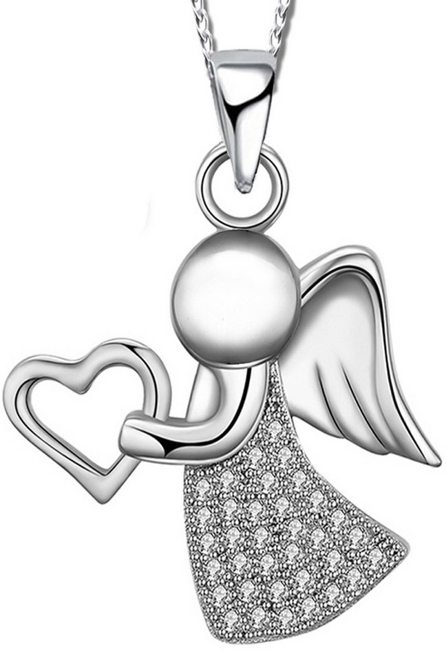 Limana Kette mit Anhänger echt 925 Sterling Silber Engelkette, Schutzengel Engel Herz Liebe Halskette Damen Mädchen Kinder Herzkette von Limana