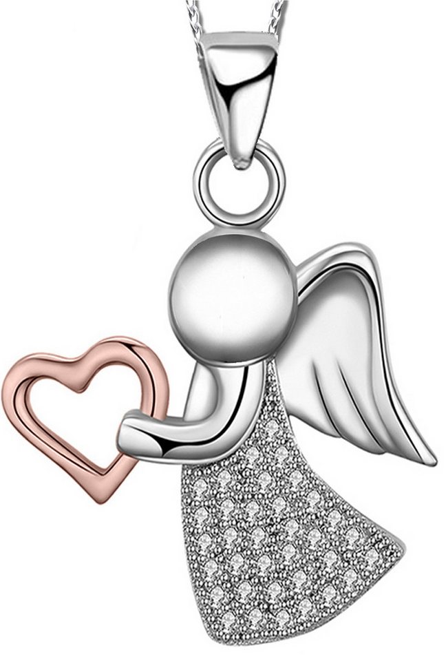 Limana Kette mit Anhänger echt 925 Sterling Silber Engelkette, Schutzengel Engel Herz Liebe Halskette Damen Mädchen Kinder Herzkette von Limana