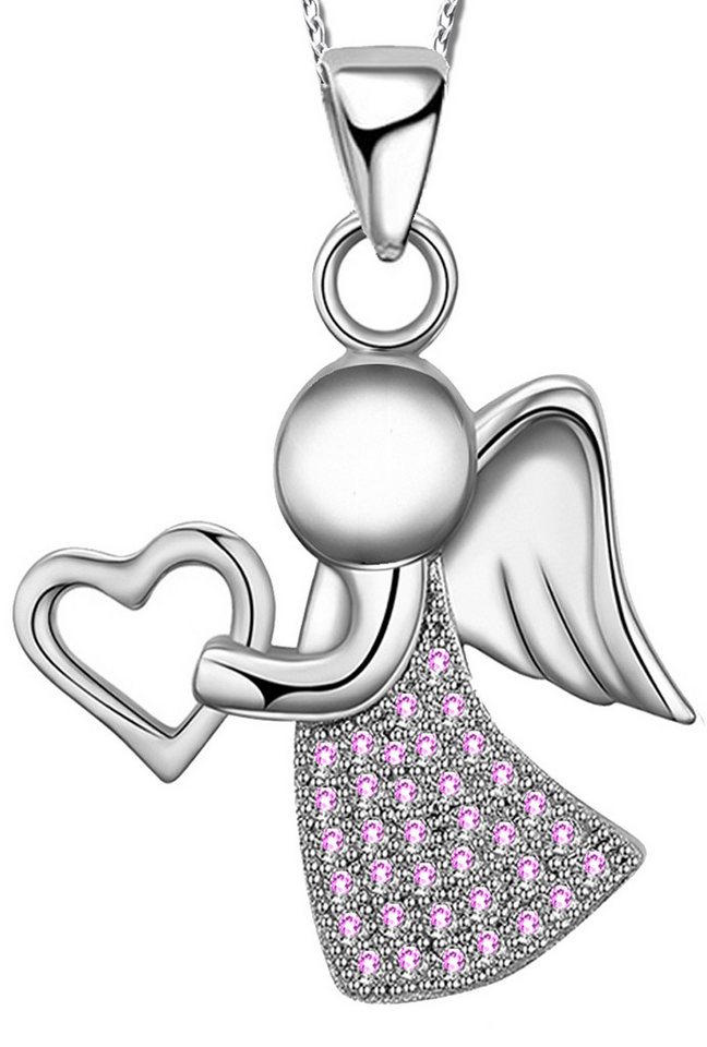 Limana Kette mit Anhänger Kinder Mädchen Damen 925 Silber Engel Schutzengel Kette (inkl. Geschenkdose), rosa Herz Liebe Frauenkette Kinderkette Geschenk Idee Frau Freundin von Limana