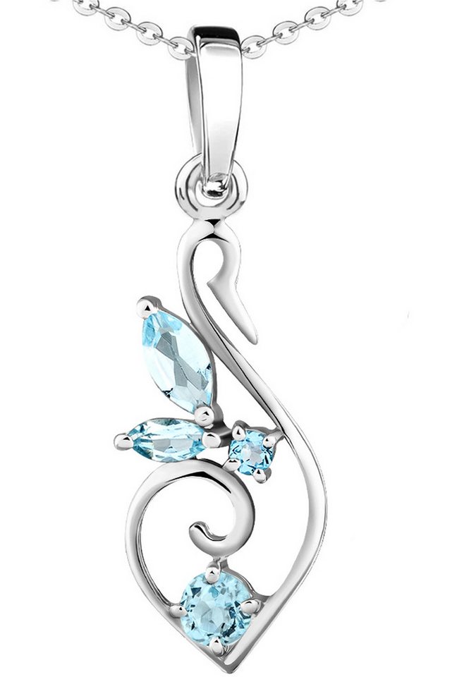 Limana Kette mit Anhänger echte Edelsteine blau Topas 925 Sterling Silber Silberkette Ranke (inkl. Herz Geschenkdose und Tasche), 50cm Geschenkidee Geschenk Idee Damenkette Damenschmuck Echtschmuck von Limana