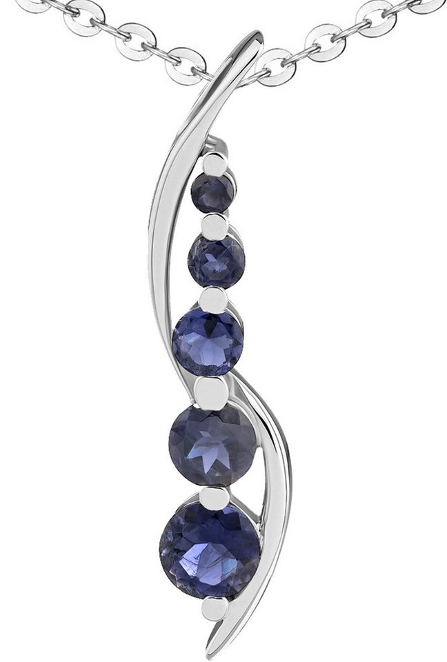 Limana Kette mit Anhänger echte Edelsteine Iolith 925 Silber Halskette blau Silberkette (Schmuck inkl. Herz Geschenkdose und Tasche), Geschenkset Idee Geschenk für Frauen Damen Freundin Mutter Oma Tante von Limana