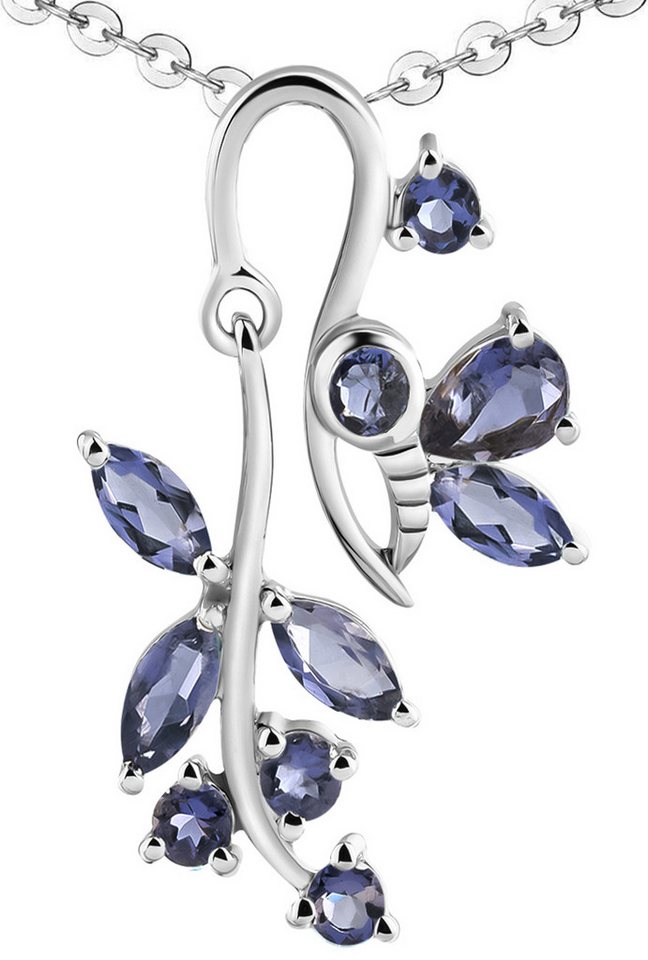 Limana Kette mit Anhänger echte Edelsteine blau lila Iolith 925 Silber Schmetterling Frauenkette (inkl. Herz Geschenkdose und Tasche), Geschenkset Idee Geschenk für Frauen Damen Freundin Mutter Oma Tante von Limana