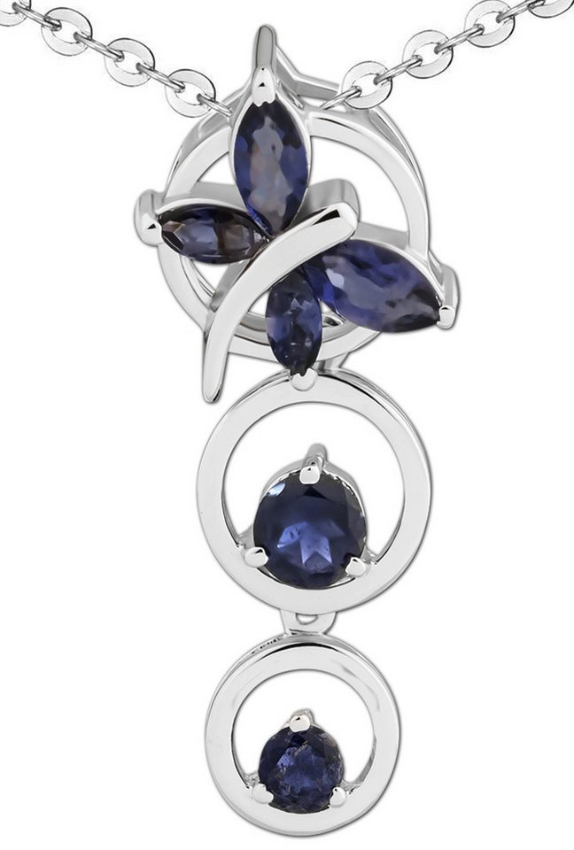 Limana Kette mit Anhänger echte Edelsteine Iolith 925 Silber Schmetterling Frauenkette blau lila (inkl. Herz Geschenkdose und Tasche), Geschenkset Idee Geschenk für Frauen Damen Freundin Mutter Oma Tante von Limana