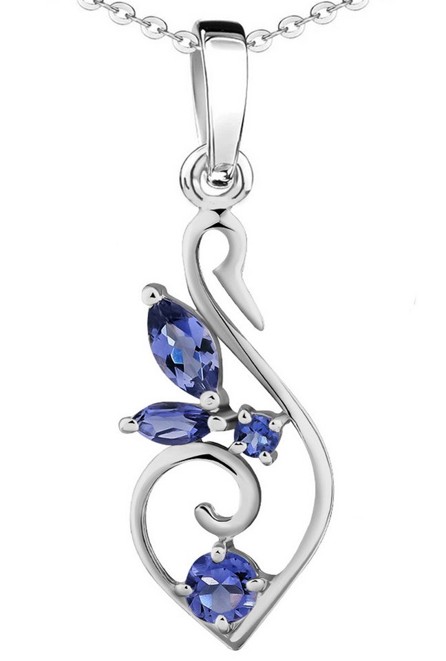 Limana Kette mit Anhänger echte Edelsteine blau Iolith 925 Silber Silberkette Frauenkette 50cm (inkl. Herz Geschenkdose und Tasche), Geschenkset Idee Geschenk für Frauen Damen Freundin Mutter Oma Tante von Limana
