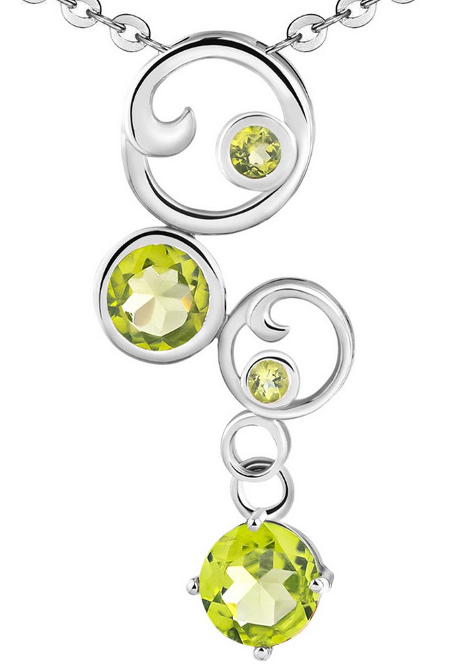 Limana Kette mit Anhänger echte Edelsteine grüner Peridot 925 Silber Silberkette Frauenkette (inkl. Herz Geschenkdose und Tasche), Geschenkset Idee Geschenk für Frauen Damen Freundin Mutter Oma Tante von Limana