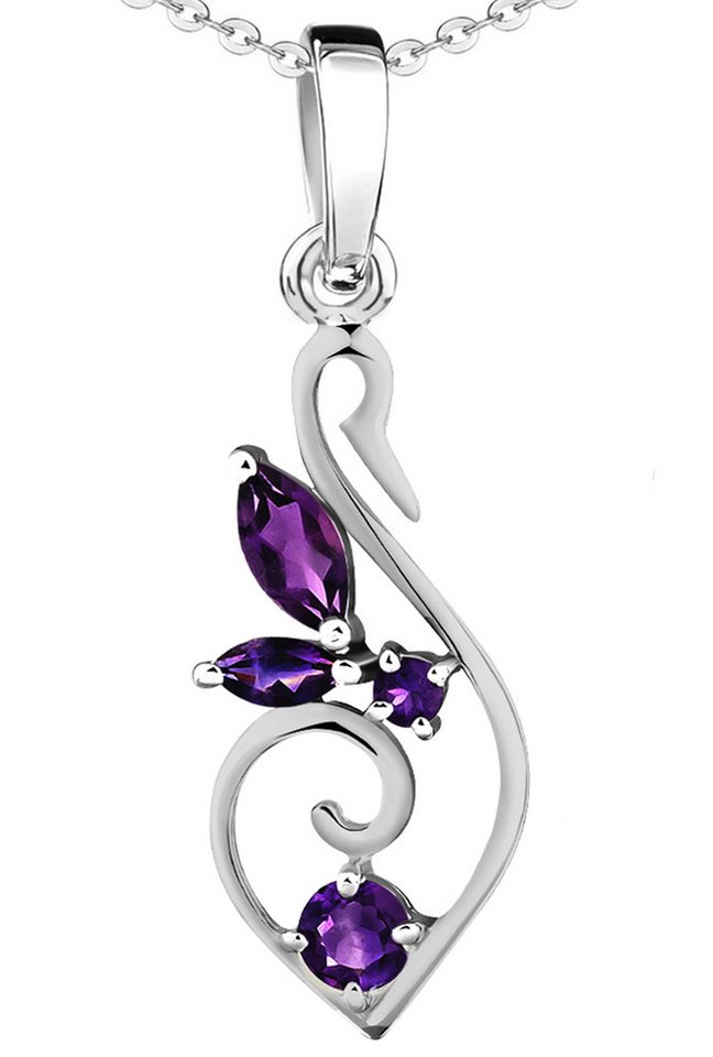 Limana Kette mit Anhänger echte Edelsteine lila Amethyst 925 Silber Silberkette Frauenkette 50cm (inkl. Herz Geschenkdose und Tasche), Geschenkset Idee Geschenk für Frauen Damen Freundin Mutter Oma Tante von Limana