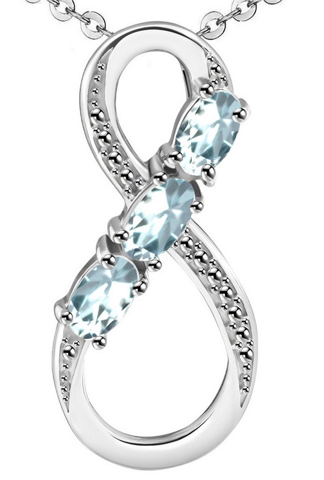Limana Kette mit Anhänger echter Aquamarin blau 925 Silber Unendlichkeit Damenkette Frauenkette (inkl. Herz Geschenkdose und Tasche Silberkette mit Edelsteine), Liebesgeschenk Liebe Geschenk Set für Frauen Damen Freundin Mutter Oma von Limana