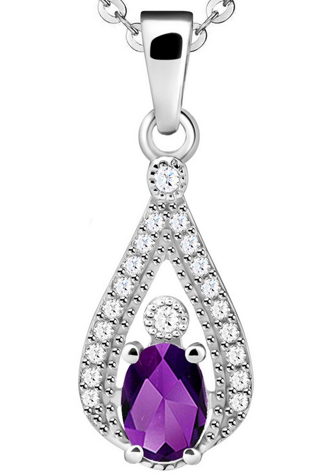 Limana Kette mit Anhänger echter Edelstein Amethyst lila 925 Silber Damenkette Frauen (inkl. Herz Geschenkdose und Tasche), 45cm Schmuck für jeden Tag Frauengeschenk Edelsteinschmuck von Limana