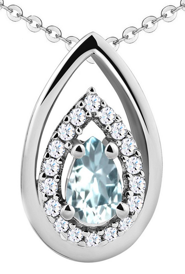 Limana Kette mit Anhänger echter Aquamarin blau 925 Silber Edelstein Damenkette Frauenkette (inkl. Herz Geschenkdose und Tasche), Geschenkset Idee Geschenk für Sie Frauen Damen Freundin Mutter Oma von Limana