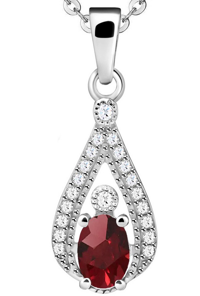 Limana Kette mit Anhänger echter Edelstein Granat rot 925 Silber Damenkette Frauen (inkl. Herz Geschenkdose und Tasche), 45cm Schmuck für jeden Tag Geschenk Idee Zirkonia Silberkette von Limana