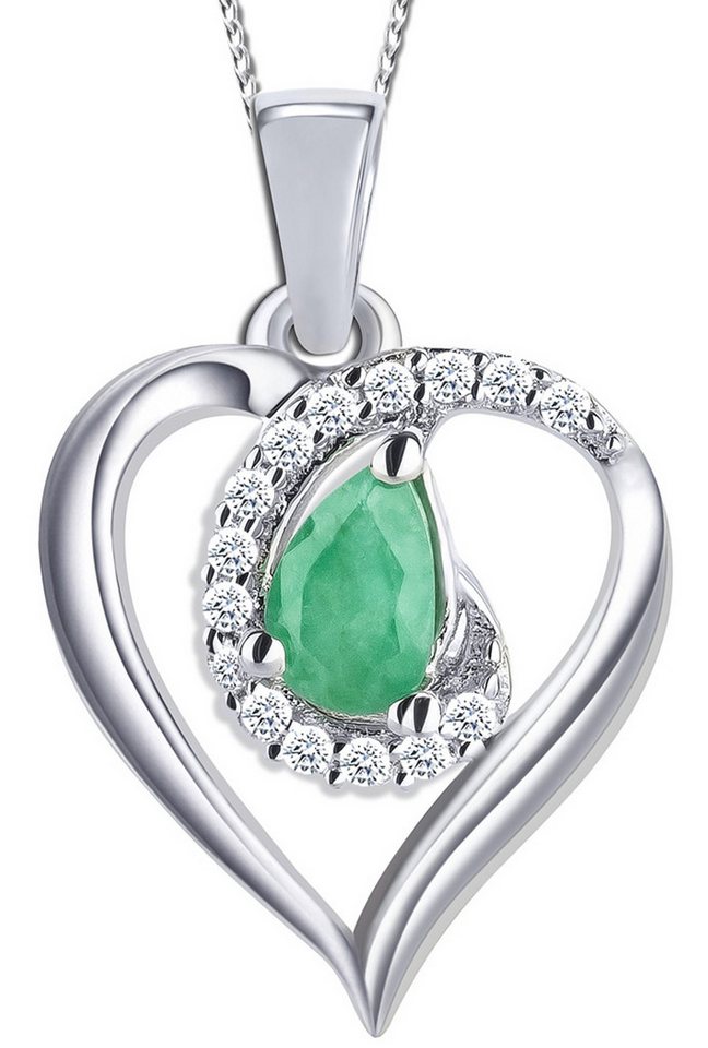 Limana Kette mit Anhänger echter Edelstein grüner Smaragd 925 Silber Kette mit Herz, Liebe Herzkette Geschenk für Frauen Damen Ehefrau Freundin von Limana
