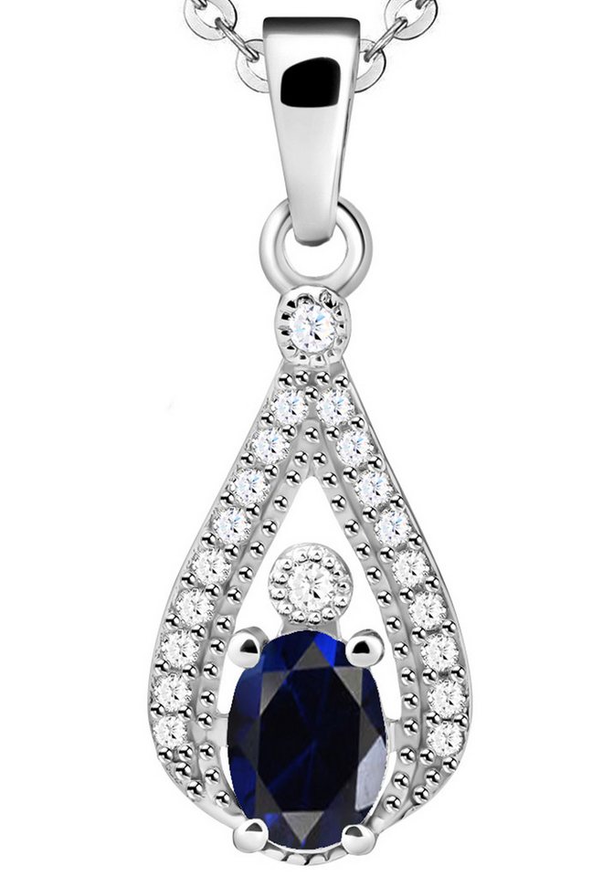 Limana Kette mit Anhänger echter Edelstein Saphir blau 925 Silber Damenkette Frauen (inkl. Herz Geschenkdose und Tasche), 45cm Schmuck für jeden Tag Frauengeschenk Silberkette von Limana