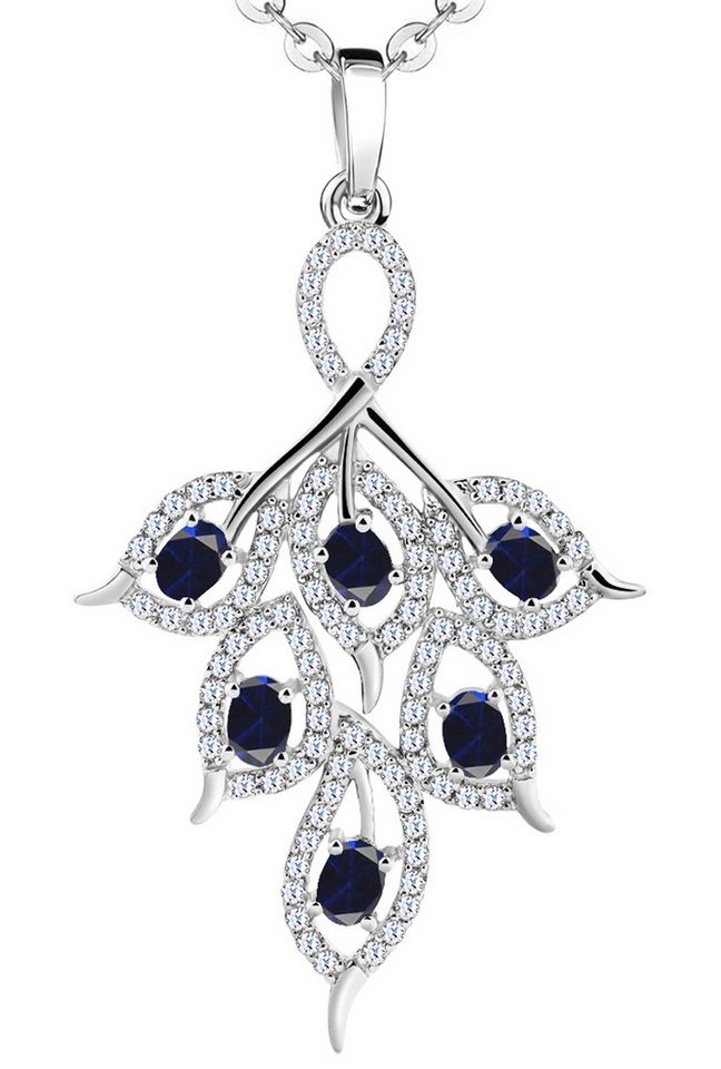 Limana Kette mit Anhänger echter Saphir blau 925 Silber Edelstein Damenkette Frauenkette Schmuck (inkl. Geschenkdose und Tasche mit Herz Gravur Halskette Edelstein), Weihnachtsgeschenk Geschenk für Sie Frauen Damen Freundin Mutter Oma von Limana