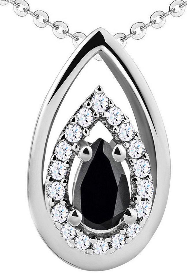 Limana Kette mit Anhänger echter Saphir 925 Silber schwarz Edelstein Silberkette Frauenkette (inkl. Herz Geschenkdose und Tasche), Geschenkset Idee Geschenk Set für Frauen Damen Freundin Mutter Oma von Limana