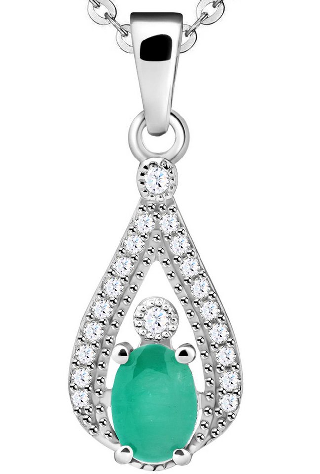 Limana Kette mit Anhänger echter Smaragd grün 925 Silber Edelstein Damenkette Frauenkette (inkl. Herz Geschenkdose und Tasche Schmuck Weihnachtsgeschenk), Geschenkset Idee Geschenk für Sie Frauen Damen Freundin Mutter Oma von Limana