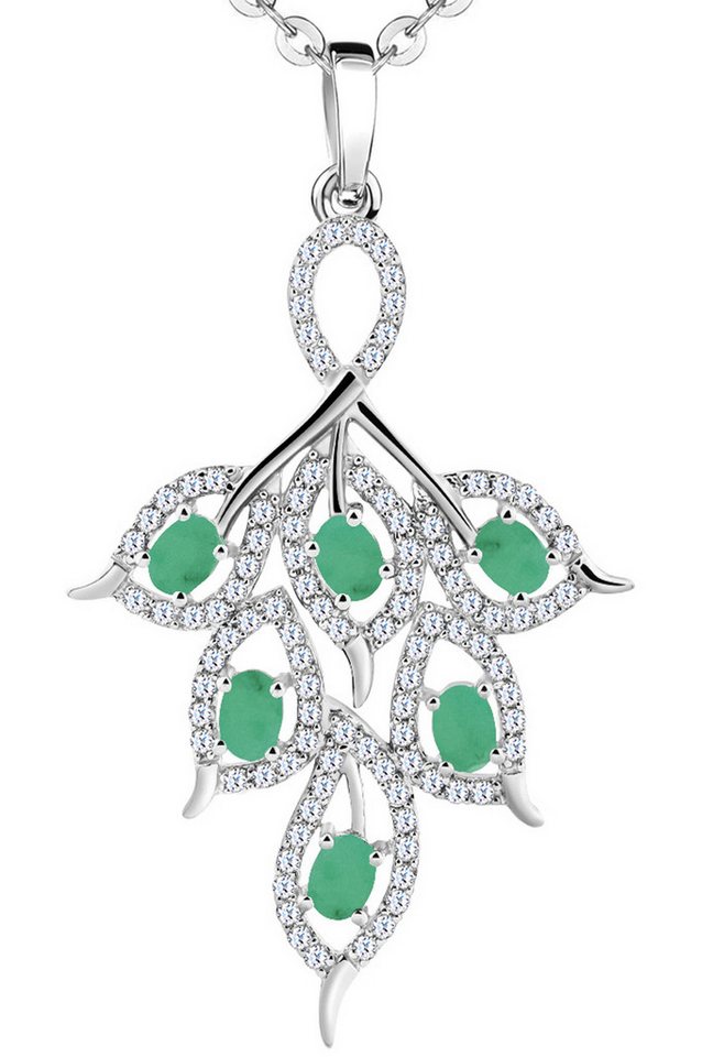 Limana Kette mit Anhänger echter Edelstein Smaragd grün 925 Silber Halskette Damen Frauen (inkl. Herz Geschenkdose und Tasche), Schmuck Idee Geschenk für Sie Freundin Mutter Oma von Limana