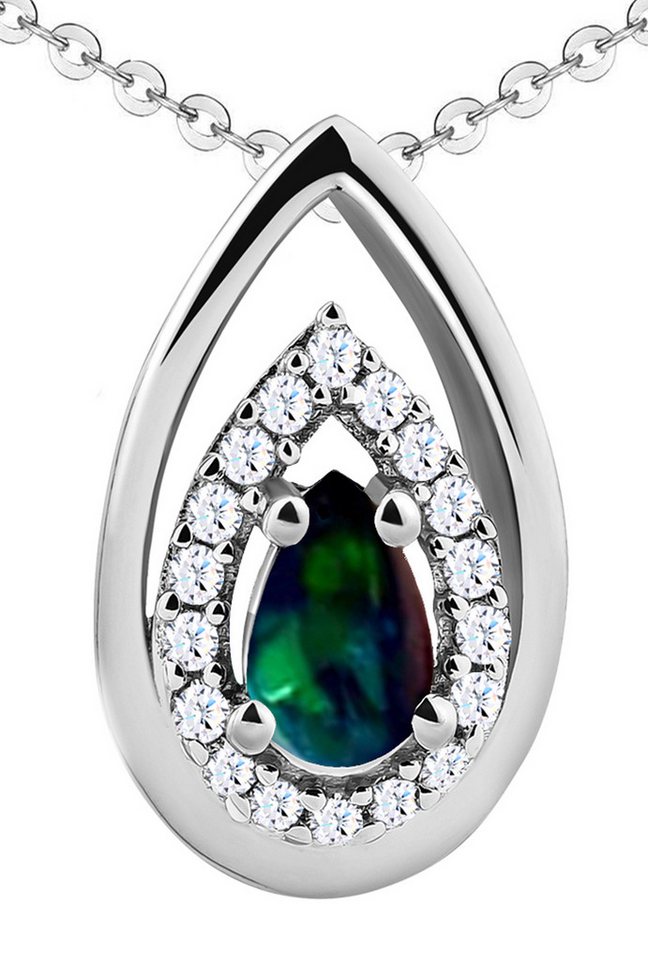 Limana Kette mit Anhänger echter äthiopischer Opal schwarz 925 Silber Edelstein Damenkette (inkl. Herz Geschenkdose und Tasche Halskette Schmuck), Weihnachtsgeschenk Geschenk Set für Frauen Damen Freundin Mutter Oma von Limana