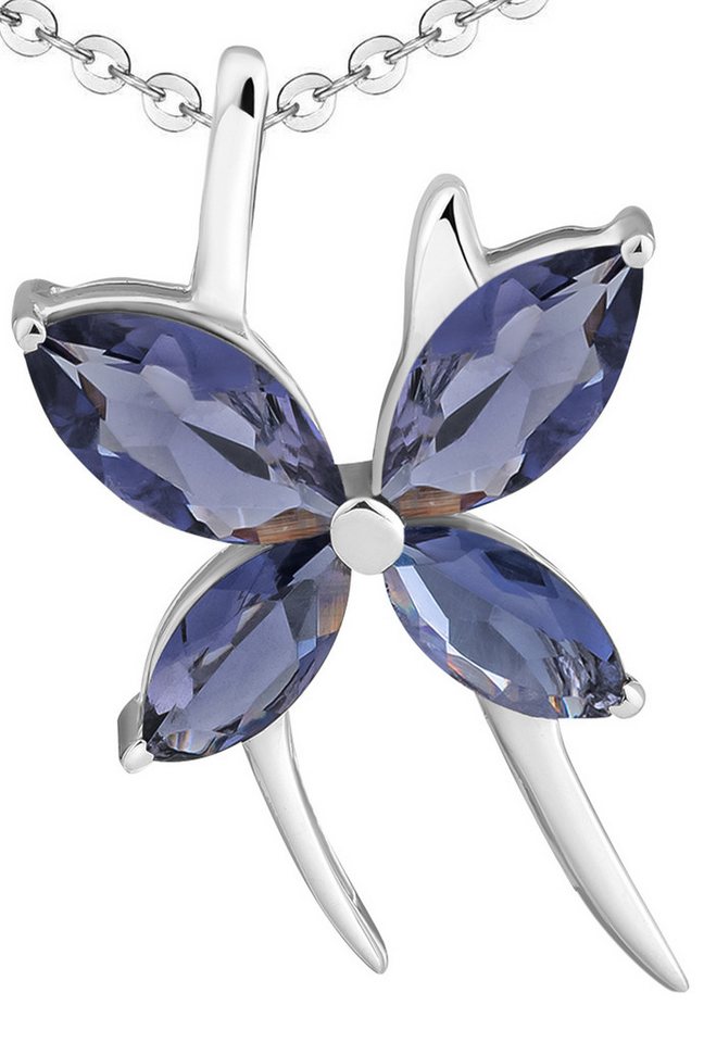 Limana Kette mit Anhänger echter Edelstein blau Iolith 925 Silber Schmetterling Damen Halskette (inkl. Herz Geschenkdose und Tasche), Silberkette Schmuck Idee Geschenk Set für Freundin Mutter Oma von Limana