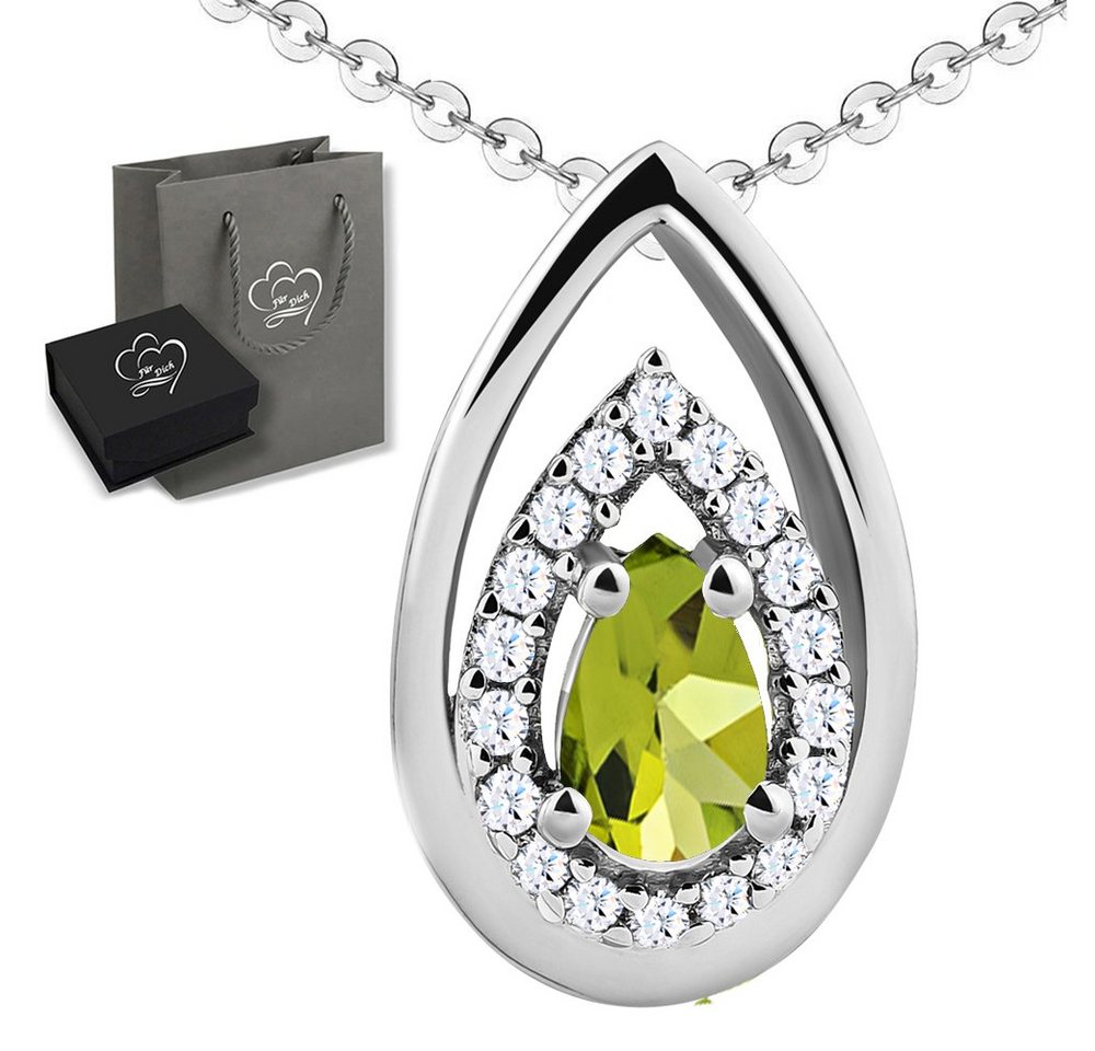 Limana Kette mit Anhänger echter Edelstein grüner Peridot 925 Sterling Silber Silberkette (inkl. Herz Geschenkdose und Tasche), 45cm Schmuck für jeden Tag Damenkette Frauenkette Geschenk von Limana