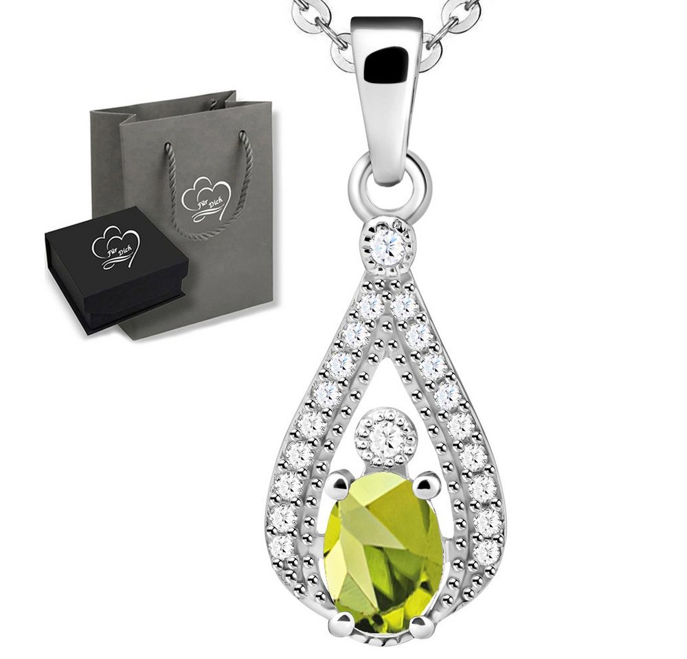 Limana Kette mit Anhänger echter Peridot grüner Edelstein 925 Silber Damenkette Frauen (inkl. Herz Geschenkdose und Tasche), 45cm Schmuck für jeden Tag Frauengeschenk Silberkette von Limana