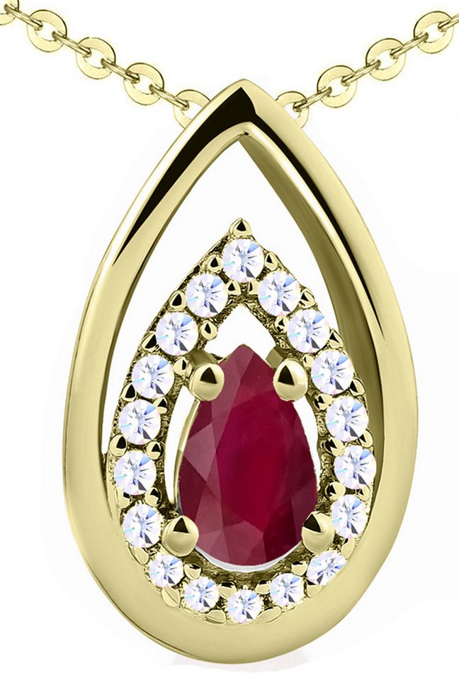 Limana Kette mit Anhänger echter Rubin Edelstein rot 925 Silber Damenkette Goldkette vergoldet (mit Herz Geschenkdose und Tasche Frauenkette Kette Anhänger), Geschenkset Idee Geschenk für Sie Frauen Damen Freundin Mutter Oma von Limana