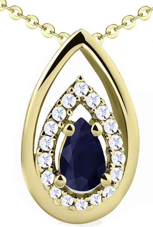 Limana Kette mit Anhänger echter Saphir Edelstein blau 925 Silber Damenkette Goldkette vergoldet (mit Herz Geschenkdose und Tasche Frauenkette Kette Anhänger), Geschenkset Idee Geschenk für Sie Frauen Damen Freundin Mutter Oma von Limana