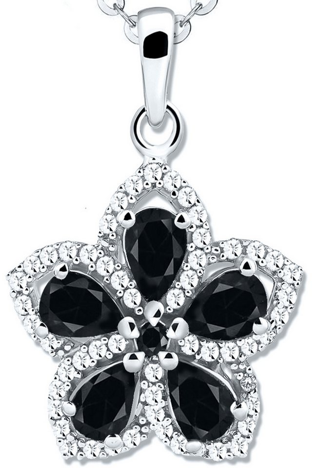 Limana Kette mit Anhänger echter Saphir blau 925 Silber Blume Frauenkette Damenkette 50cm (inkl. Herz Geschenkdose und Tasche), Geschenkset Idee Geschenk für Sie Frauen Damen Freundin Mutter Oma von Limana