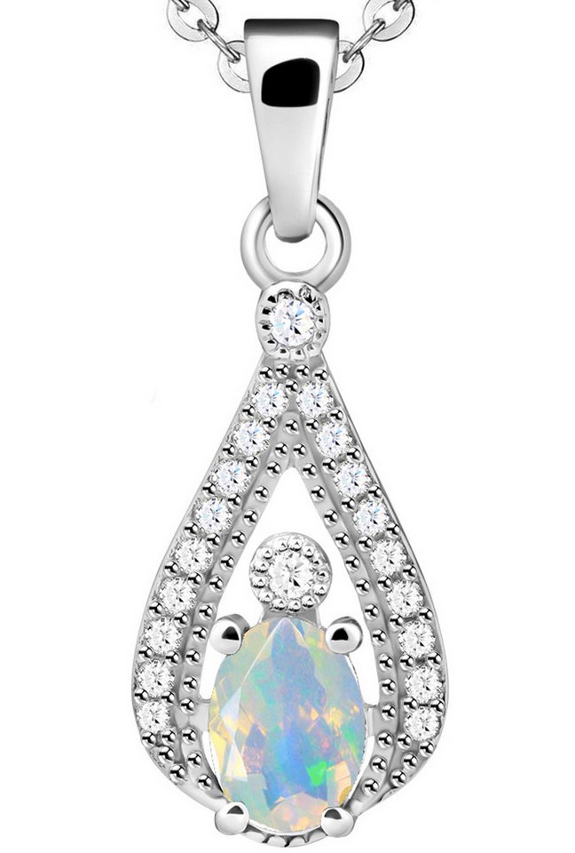 Limana Kette mit Anhänger echter äthiopischer Opal Edelstein 925 Silber Damenkette Frauen (inkl. Herz Geschenkdose und Tasche), 45cm Schmuck für jeden Tag Liebe Geschenk Idee Zirkonia Silberkette von Limana