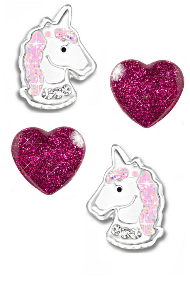 Limana Ohrring-Set Kinder Mädchen Ohrstecker echt 925 Sterling Silber Pferde Einhorn Edelstahl Herz, Silberschmuck, Kinderschmuck, Mädchenschmuck, Glitzer, Zirkonia von Limana