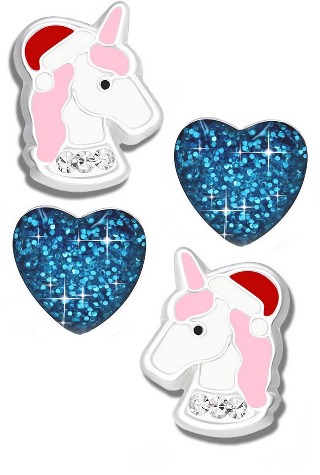 Limana Ohrring-Set Ohrstecker 925 Silber Einhorn Pferde Weihnachtsmann Edelstahl Herz, Kinderohrringe Mädchenohrringe Kinderohrstecker Kinder Mädchen von Limana