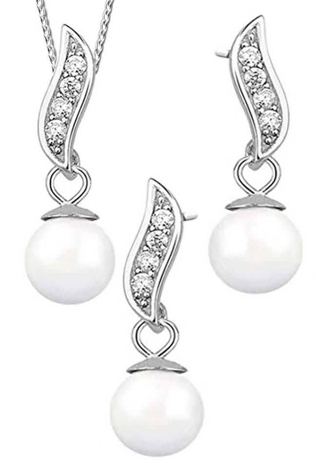 Limana Ohrring und Ketten Set 925 Silber Perlen Ohrstecker mit Halskette gold Geschenkset (Set, inkl. Geschenkdose), Echtschmuck Idee Geschenk für Sie Frauen Damen Freundin Mutter Oma von Limana