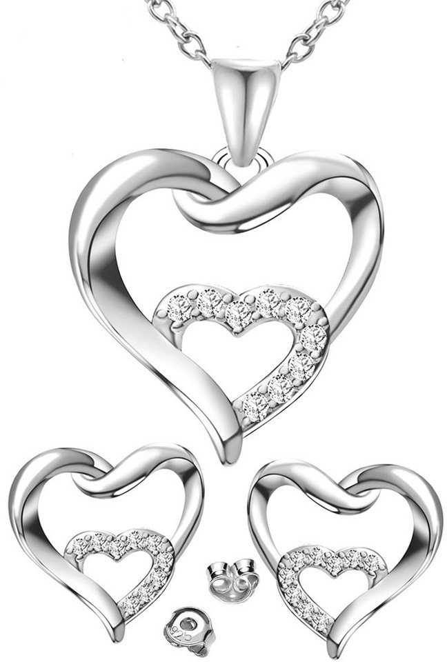 Limana Ohrring und Ketten Set Herz 925 Silber Schmuckset Herzkette Ohrstecker Anhänger Schmuck Damen (Jahrestag Weihnachten Liebe Geburtstag Hochzeitstag, Inkl. Schmuckdose Weihnachtsgeschenk Muttertag Valentinstag), Geschenk Idee für Sie Ehefrau Partnerin Freundin Mutter Frauen von Limana