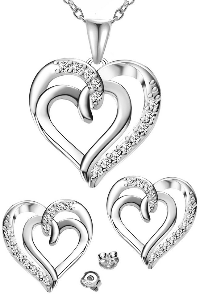 Limana Ohrring und Ketten Set Herz 925 Silber Schmuckset Herzkette Ohrstecker Anhänger Schmuck Damen (Jahrestag Weihnachten Liebe Geburtstag Hochzeitstag, Inkl. Schmuckdose Weihnachtsgeschenk Muttertag Valentinstag), Geschenk Idee für Sie Ehefrau Partnerin Freundin Mutter Frauen von Limana