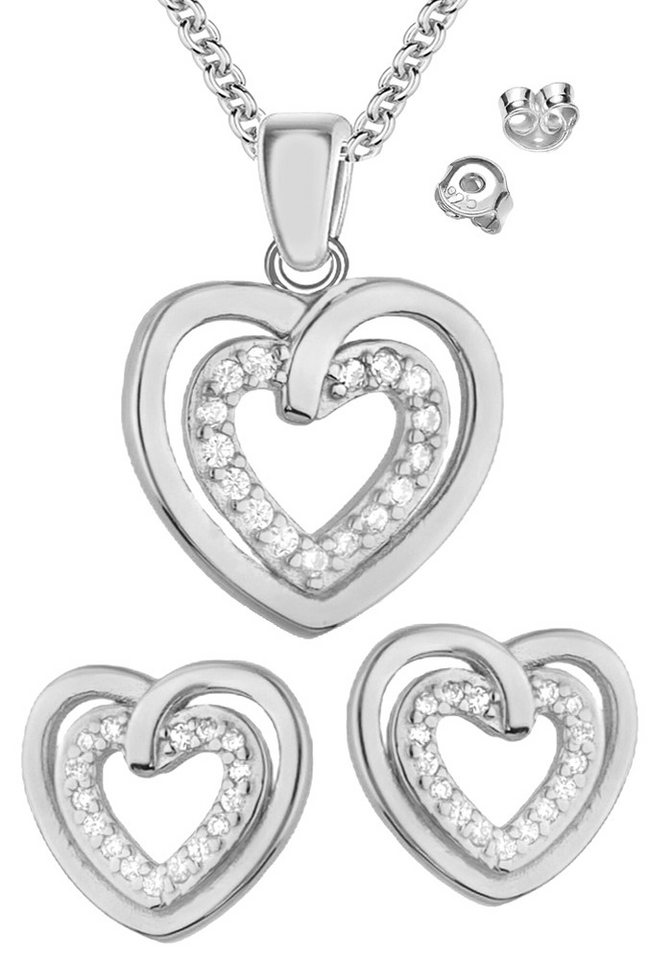 Limana Ohrring und Ketten Set Herz Schmuckset 925 Silber Halskette Ohrstecker Herzkette Anhänger (Silberkette Silberschmuck Echtschmuck, inkl. Schmuckbox), Liebe Geschenkset Geschenk für Sie Frauen Damen Freundin Mutter von Limana