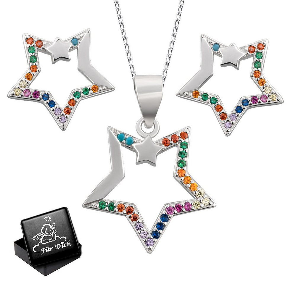 Limana Ohrring und Ketten Set Mädchen Sterne 925 Sterling Silber Ohrstecker mit Kette Anhänger (inkl. Engel Geschenk-Dose), Geschenkidee Kinderschmuck Mädchenschmuck von Limana