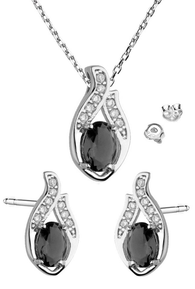 Limana Ohrring und Ketten Set Schmuckset 925 Silber Ohrstecker Halskette Anhänger schwarz Zirkonia (inkl. Schmuckbox mit Herz Gravur), Geschenkset Idee Geschenk für Sie Frauen Damen Freundin Mutter von Limana