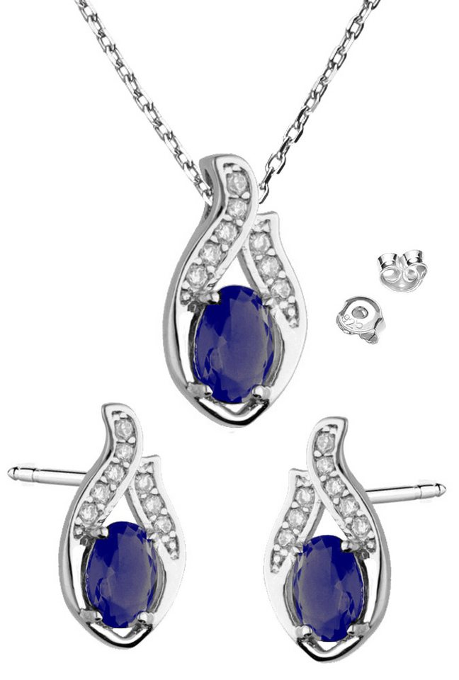 Limana Ohrring und Ketten Set Schmuckset 925 Silber blau Ohrstecker Halskette Anhänger Zirkonia (Schmuck, inkl. Schmuckbox mit Herz Gravur), Geschenkset Idee Geschenk für Sie Frauen Damen Freundin Mutter von Limana