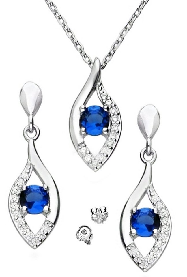 Limana Ohrring und Ketten Set Schmuckset 925 Silber blau hängende Ohrstecker Halskette Anhänger (inkl. Schmuckbox), Geschenkset Idee Geschenk für Sie Frauen Damen Freundin Mutter von Limana