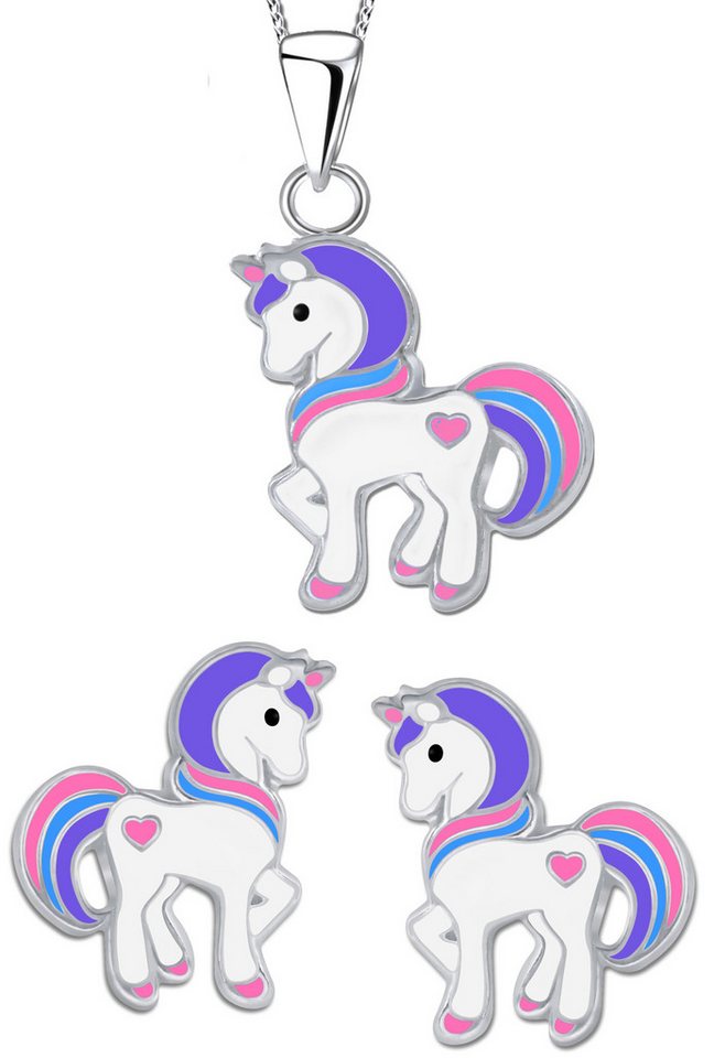 Limana Ohrring und Ketten Set 925 Silber Einhorn Pferde Halskette mit Ohrstecker Kinder Mädchen, Geschenk Schmuckset Einschulung Schulanfang Weihnachten von Limana