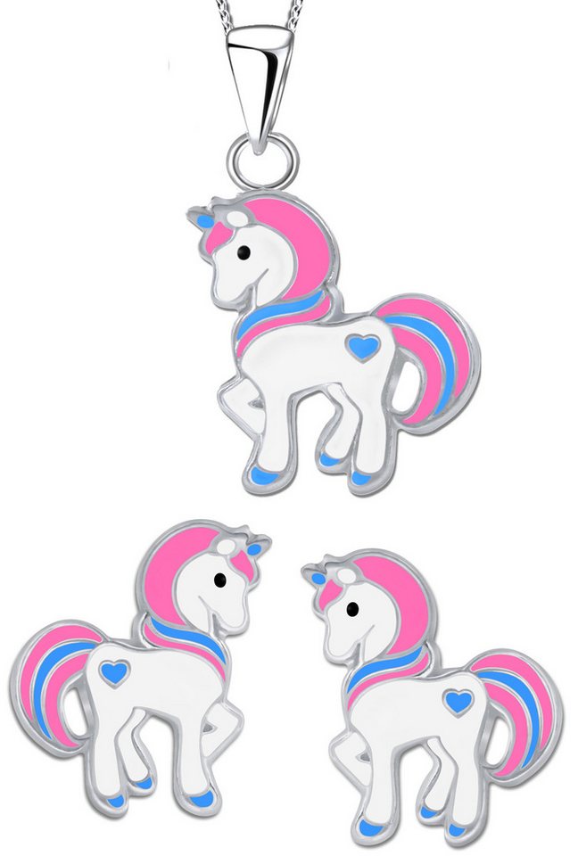 Limana Ohrring und Ketten Set 925 Silber Einhorn Pferde Halskette mit Ohrstecker Kinder Mädchen, Geschenk Schmuckset Einschulung Schulanfang Weihnachten von Limana