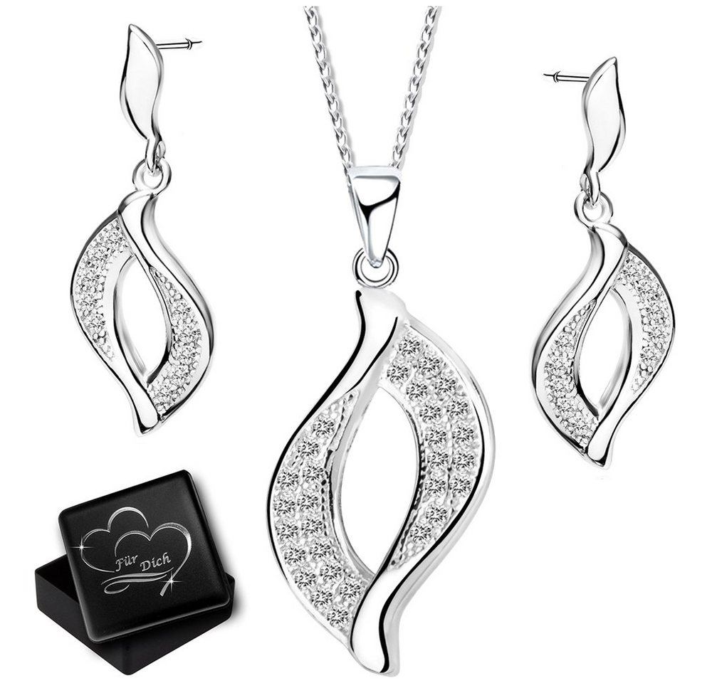 Limana Ohrring und Ketten Set Damen Frauen Geschenke Set echt 925 Sterling Silber (inkl. Herz Geschenkdose), Zirkonia Geschenkidee Liebe hängende Ohrstecker Halskette von Limana