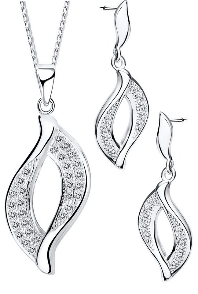 Limana Ohrring und Ketten Set 925 Silber Halskette mit hängende Ohrstecker Anhänger Zirkonia (inkl. Herz Geschenkdose), Geschenkset Idee Geschenk für Sie Frauen Damen Freundin Mutter Oma von Limana