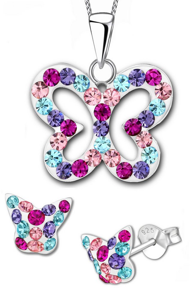 Limana Ohrring und Ketten Set Kinder Mädchen Set 925 Silber Schmetterlinge Ohrringe mit Kette, Halskette mit Ohrstecker Kinderschmuck Echtschmuck von Limana