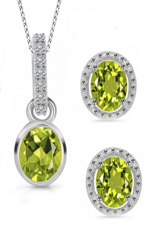 Limana Ohrring und Ketten Set echter Peridot Topas Edelstein 925 Silber Halskette mit Ohrstecker (inkl. Herz Geschenkdose), Geschenkset Idee Geschenk für Sie Frauen Damen Freundin Mutter Oma von Limana