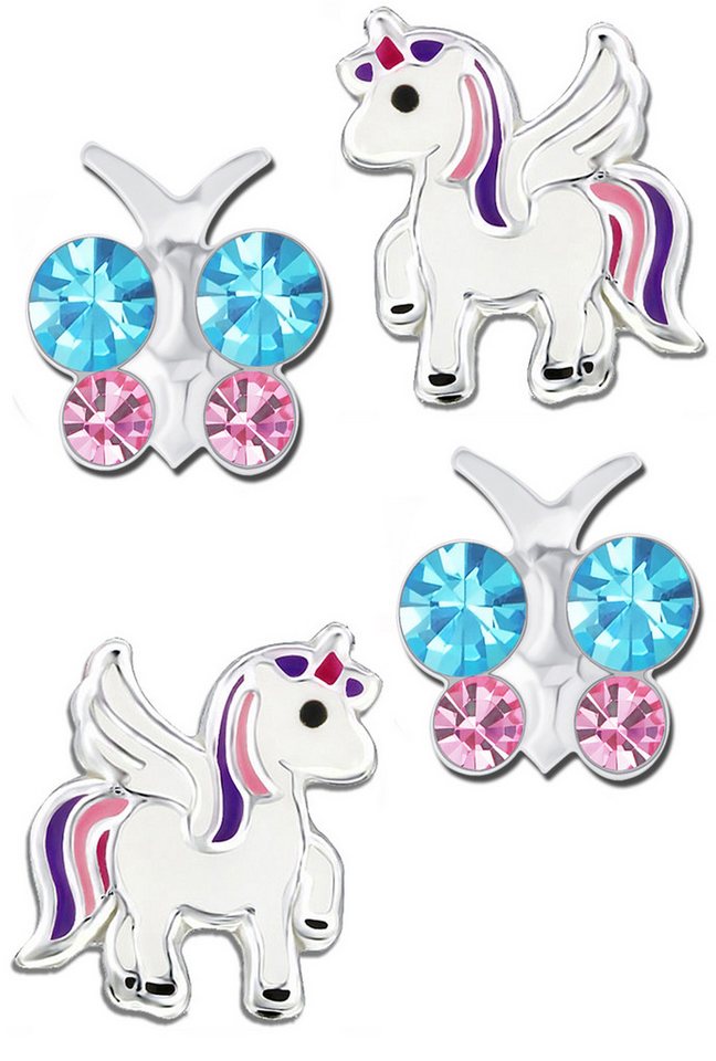 Limana Ohrstecker-Set Kinder Mädchen Ohrringe echt 925 Sterling Silber Pferde Einhorn Schmetterling, Zirkonia Kristalle von Limana