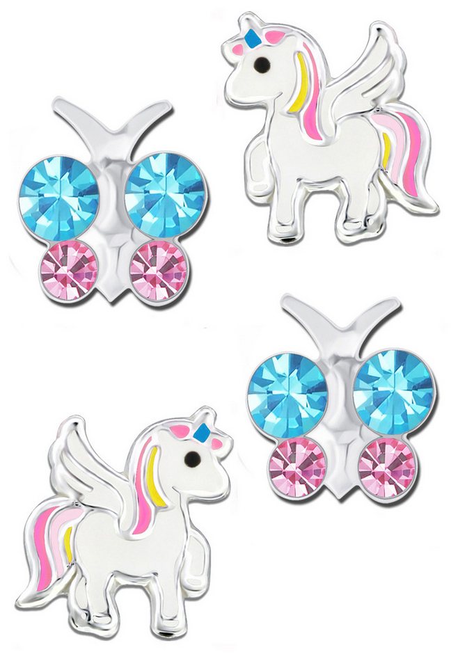 Limana Ohrstecker-Set Kinder Mädchen Ohrringe echt 925 Sterling Silber Pferde Einhorn Schmetterling, Zirkonia Kristalle von Limana